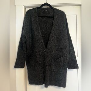 Eileen Fisher Charcoal Gray Longline Wool Cardigan